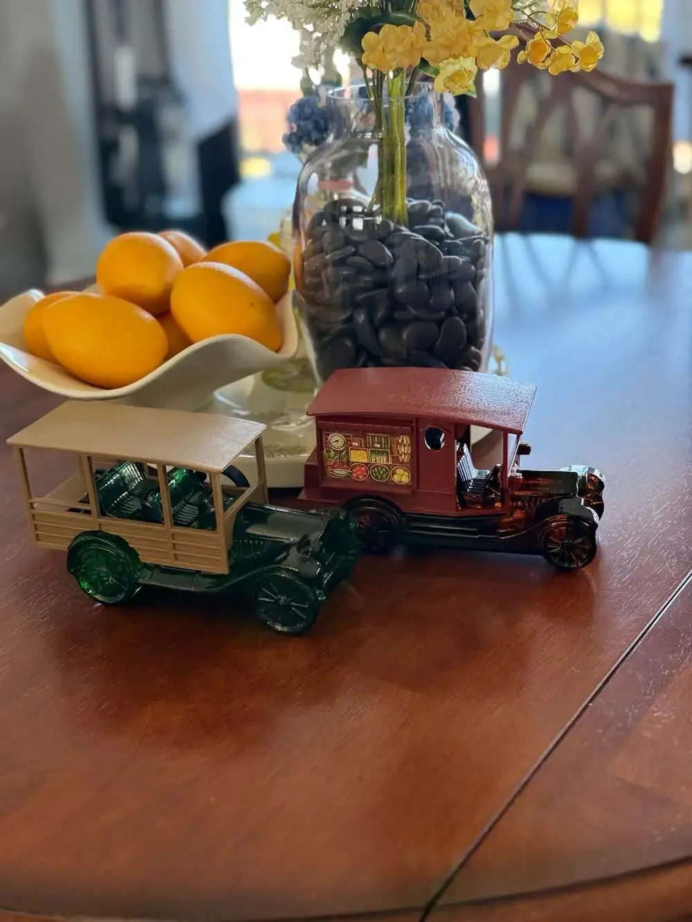 Set of 2 Vintage Avon Glass Decanter Bottles - Country Vendor Truck and Model T
